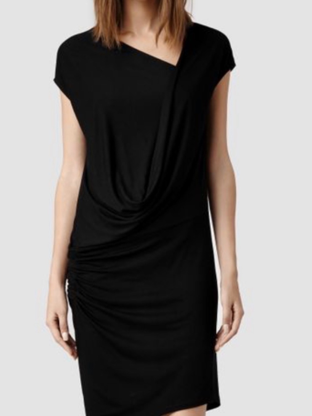 AllSaints Black One-Shoulder Drape Dress